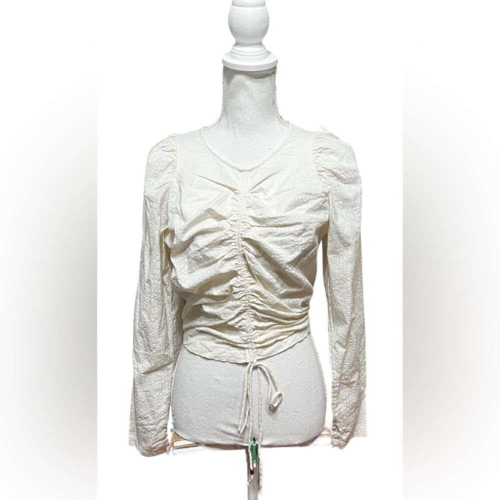 Free People Long Sleeve Crop Top Cinch Front Waist Tie Size L NWT ob1213347